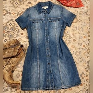 Idyllwind Denim Pearl Snap Button-Up Mini Dress | L |